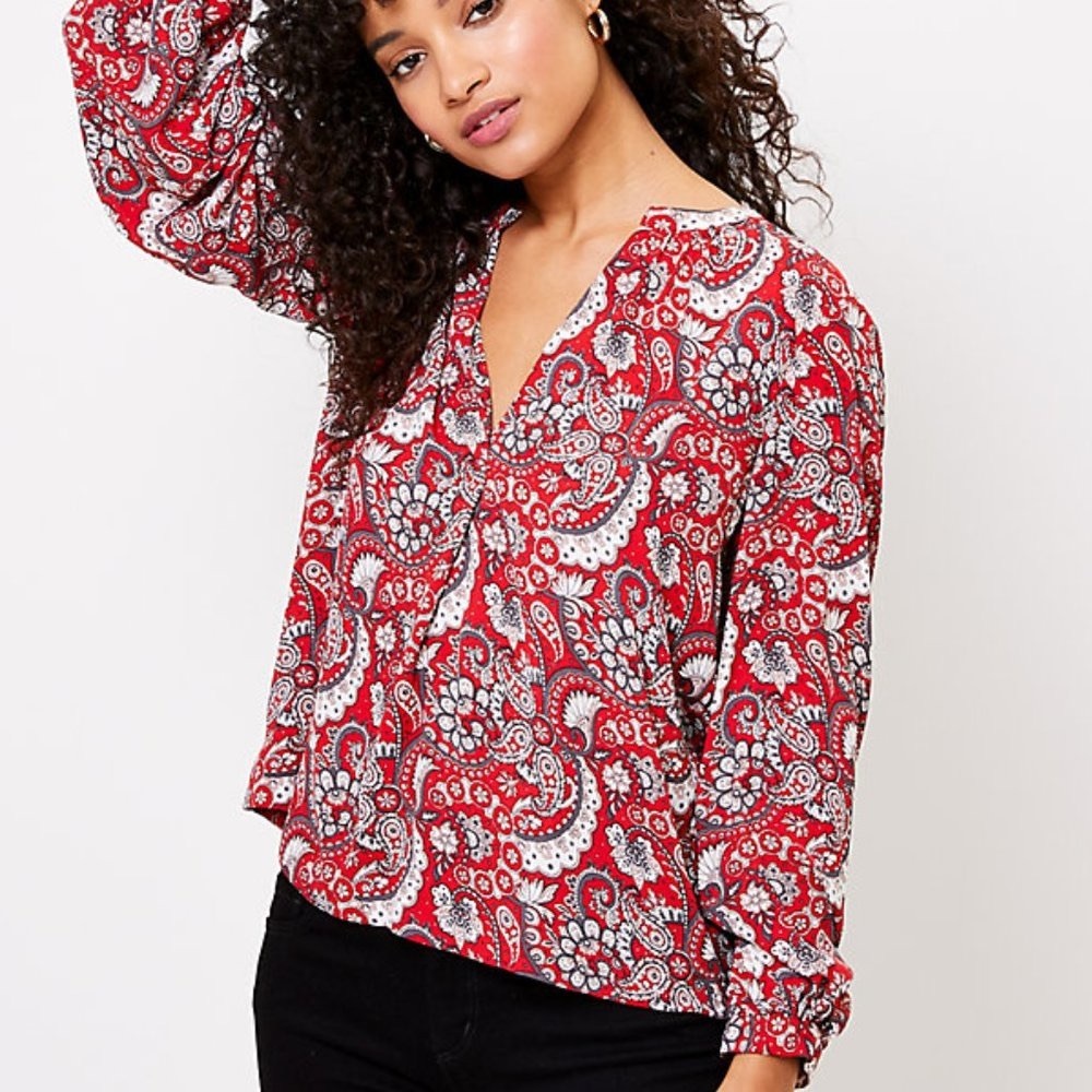 LOFT | Paisley Split Neck Blouse